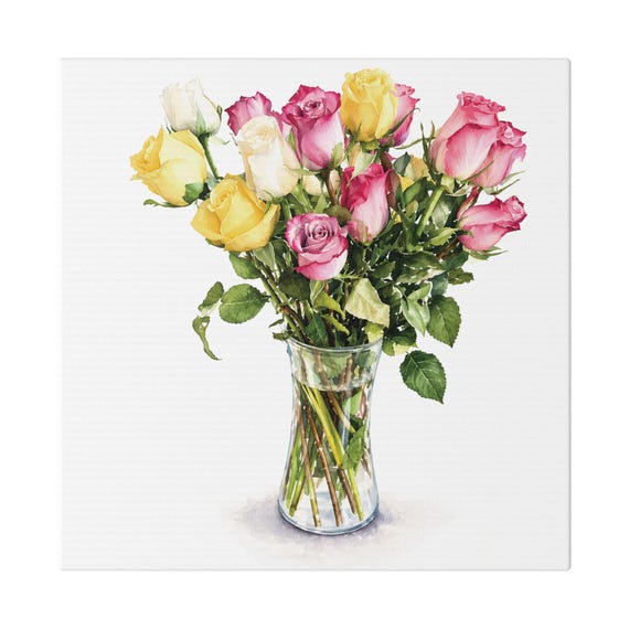 Multicolor Rose Bouquet Botanical Art Classic Stretched Canvas, Bill Shew canvas print