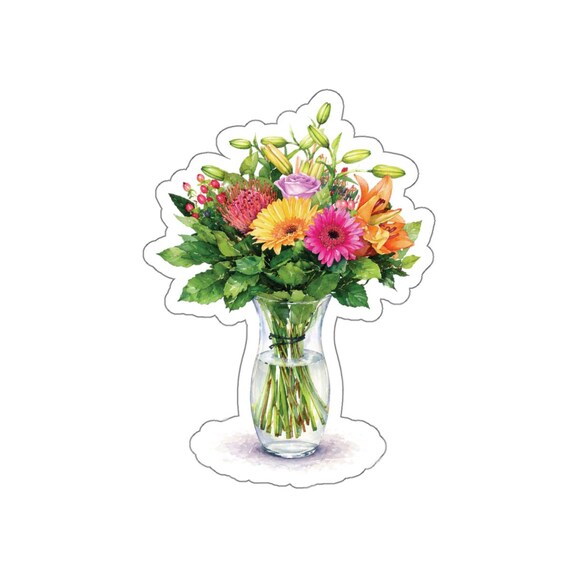 Colorful Flower Bouquet Sticker, Watercolor Floral Bouquet Die Cut Sticker by Bill Shew