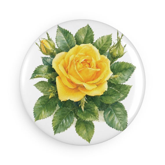 Yellow Rose Magnet, Watercolor Rose Flower Fridge Magnet, Botanical Floral Magnet by Bill Shew