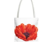 Red Poppy Watercolor Tote Bag, Botanical Floral Canvas Bag, Poppy Flower Tote, alternate view (Bill Shew)