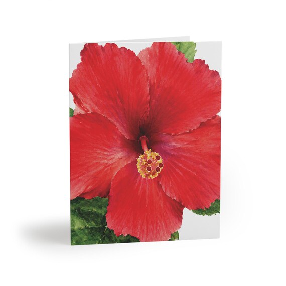 Red Hibiscus Watercolor Greeting Card, Tropical Floral Illustration (Blank Note Card) Red Hibiscus Watercolor Greeting Card, Tropical Floral Illustration (Blank Note Card) by Bill Shew