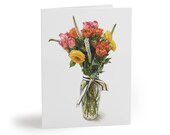 Watercolor Flower Bouquet Greeting Card – Pink Orange Yellow Floral Arrangement by Bill Shew