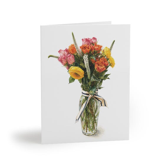 Watercolor Flower Bouquet Greeting Card – Pink Orange Yellow Floral Arrangement Watercolor Flower Bouquet Greeting Card – Pink Orange Yellow Floral Arrangement by Bill Shew