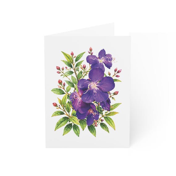 Princess Flower Greeting Card, Purple Tibouchina Digital Art Print, Botanical Card, Blank Inside for Any Occasion, Bill Shew wall art print