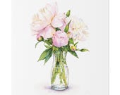 Pink Peony Bouquet Botanical Art Classic Stretched Canvas | Watercolor Floral Wall Decor, close-up (Bill Shew)