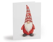 Watercolor Christmas Gnome Card, Scandinavian Holiday Greeting, Red Festive Winter Wishes by Bill Shew