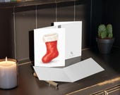 Christmas Stocking Greeting Card, Watercolor Holiday Card, Red Christmas Stocking Art, alternate view (Bill Shew)