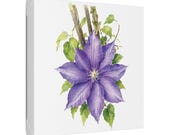 Purple Clematis Botanical Art Classic Stretched Canvas | Floral Wall Decor, framing detail (Bill Shew)