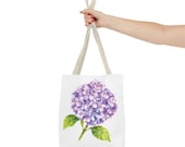 Purple Hydrangea Watercolor Tote Bag, Botanical Floral Shoulder Bag, alternate view (Bill Shew)