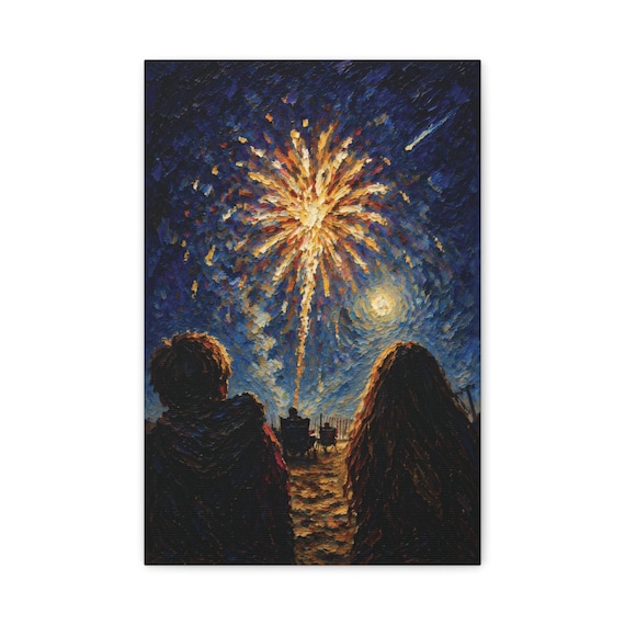 Beach Fireworks Canvas Print, Night Sky Celebration Digital Art Print, Coastal Wall Art, Canvas Wall Decor, Bill Shew wall art print