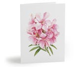 8 cards - Pink Oleander Botanical Watercolor Greeting Card, Floral Note Card by Bill Shew
