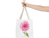 Pink Dahlia Botanical Watercolor Tote Bag, Floral Canvas Carryall Bag, alternate view (Bill Shew)