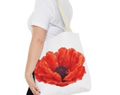 Red Poppy Watercolor Tote Bag, Botanical Floral Canvas Bag, Poppy Flower Tote, in-room view (Bill Shew)