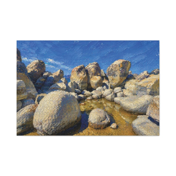 Lakeside Boulders Canvas Print, Granite Rocks Digital Art Print, Nature Wall Art, Canvas Wall Decor, Bill Shew wall art print