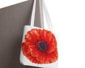 Red Poppy Watercolor Tote Bag, Botanical Floral Canvas Bag, Poppy Flower Tote, detail view (Bill Shew)