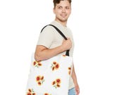 Blanket Flower Watercolor Tote Bag | Red Yellow Floral Canvas Market Shopper, close-up (Bill Shew)
