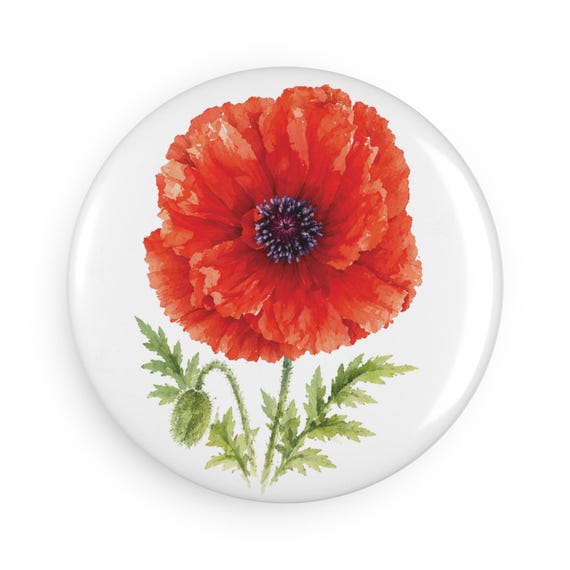 Red Poppy Magnet, Watercolor Poppy Flower Fridge Magnet, Botanical Floral Magnet by Bill Shew