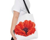 Red Poppy Watercolor Tote Bag, Botanical Floral Canvas Bag, Poppy Flower Tote, framing detail (Bill Shew)