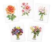 Watercolor Floral Note Cards, Assorted Rose Bouquet Art Prints (Digital Art Print), Bill Shew note card set