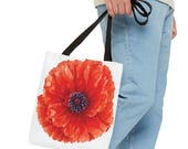 Red Poppy Watercolor Tote Bag, Botanical Floral Canvas Bag, Poppy Flower Tote, in-room view (Bill Shew)