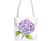 Purple Hydrangea Watercolor Tote Bag, Botanical Floral Shoulder Bag, alternate view (Bill Shew)