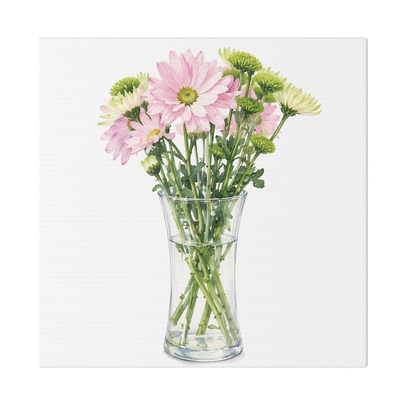 Pink Chrysanthemum Bouquet Botanical Art Classic Stretched Canvas, Bill Shew canvas print
