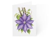 Purple Clematis Greeting Card, Digital Art Print, Botanical Card, Blank Inside, Bill Shew wall art print