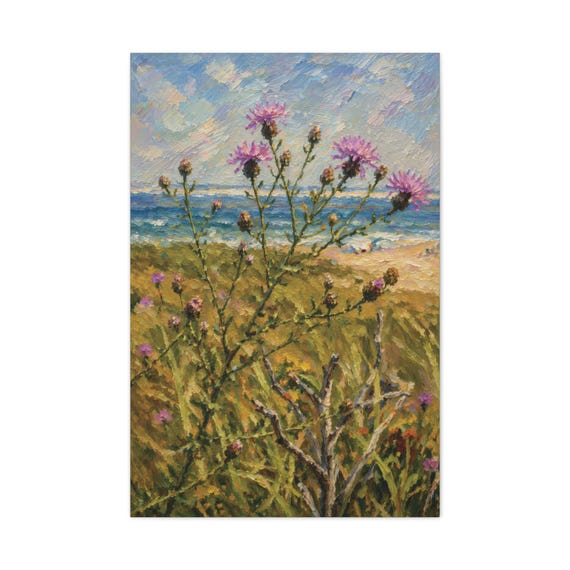 Coastal Thistle Canvas Print, Beach Wildflower Digital Art Print, Botanical Wall Art, Canvas Wall Decor, Bill Shew wall art print