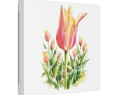 Pink Orange Tulip Botanical Art Classic Stretched Canvas | Floral Wall Decor, framing detail (Bill Shew)