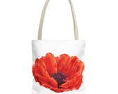 Red Poppy Watercolor Tote Bag, Botanical Floral Canvas Bag, Poppy Flower Tote by Bill Shew