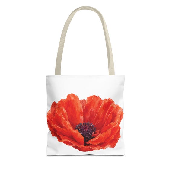 Red Poppy Watercolor Tote Bag, Botanical Floral Canvas Bag, Poppy Flower Tote by Bill Shew