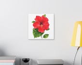 Red Hibiscus Botanical Art Classic Stretched Canvas | Floral Wall Decor, detail view (Bill Shew)