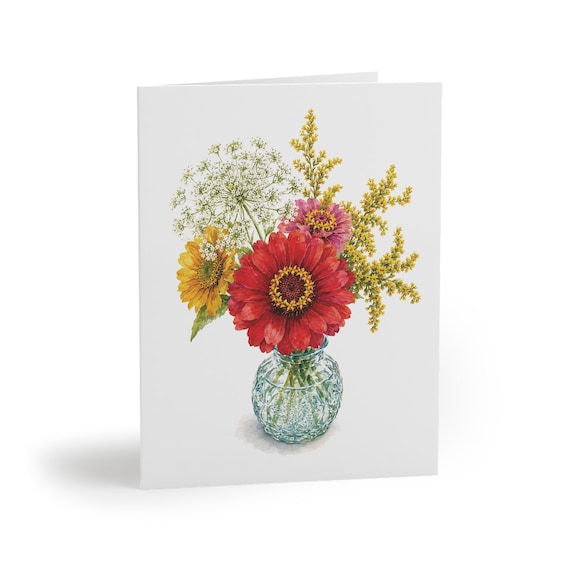 Red Zinnia Wildflower Bouquet Botanical Greeting Card by Bill Shew