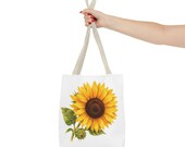 Sunflower Botanical Watercolor Tote Bag, Yellow Floral Canvas Carryall Bag, alternate view (Bill Shew)