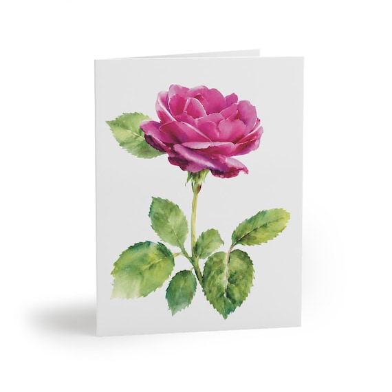 8 cards - Pink Rose Watercolor Card, Botanical Floral Note, Blank Garden Greeting (4.25" x 5.5") 8 cards - Pink Rose Watercolor Card, Botanical Floral Note by Bill Shew
