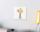 White Daffodil Botanical Art Classic Stretched Canvas | Floral Vase Wall Decor, detail view (Bill Shew)