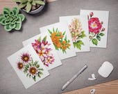 Watercolor Floral Note Cards, Assorted Garden Blooms (Set of 5), detail view (Bill Shew)