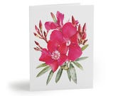 8 cards - Pink Oleander Botanical Watercolor Greeting Card, Tropical Floral Art by Bill Shew