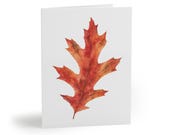 Red Maple Leaf Greeting Card, Watercolor Autumn Card, Fall Leaf Botanical Art by Bill Shew