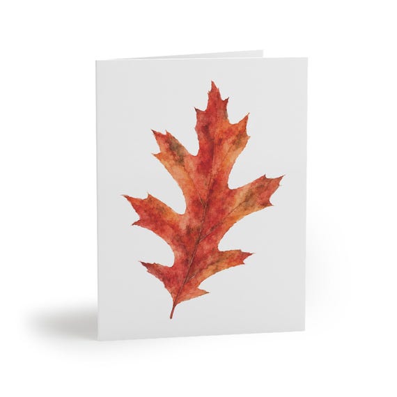 Red Maple Leaf Greeting Card, Watercolor Autumn Card, Fall Leaf Botanical Art by Bill Shew