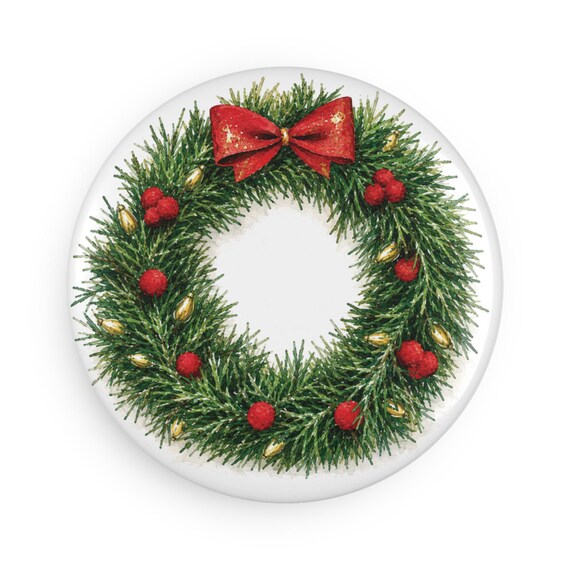 Christmas Wreath Magnet, Watercolor Holiday Fridge Magnet, Christmas Botanical Magnet by Bill Shew