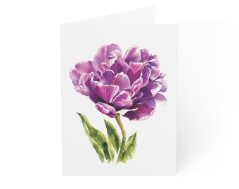 Purple Fancy Tulip Card, Digital Art Print, Botanical Card, Blank Inside