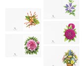 Watercolor Floral Note Cards, Assorted Flower Basket Designs (Digital Art Print), close-up (Bill Shew)