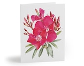 8 cards - Pink Oleander Botanical Watercolor Greeting Card, Tropical Floral Art by Bill Shew