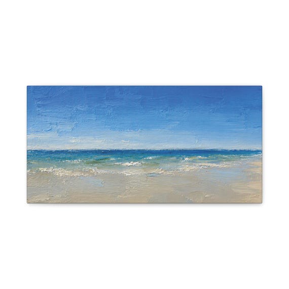 Minimalist Beach Canvas Print, Blue Sky Ocean, Coastal Wall Art (Digital Art) by Bill Shew