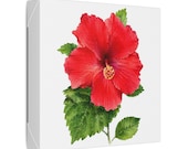 Red Hibiscus Botanical Art Classic Stretched Canvas | Floral Wall Decor, detail view (Bill Shew)
