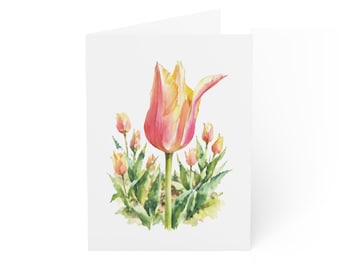 Pink Tulip Greeting Card, Peach Tulip Garden Digital Art Print, Botanical Card, Blank Inside for Any Occasion