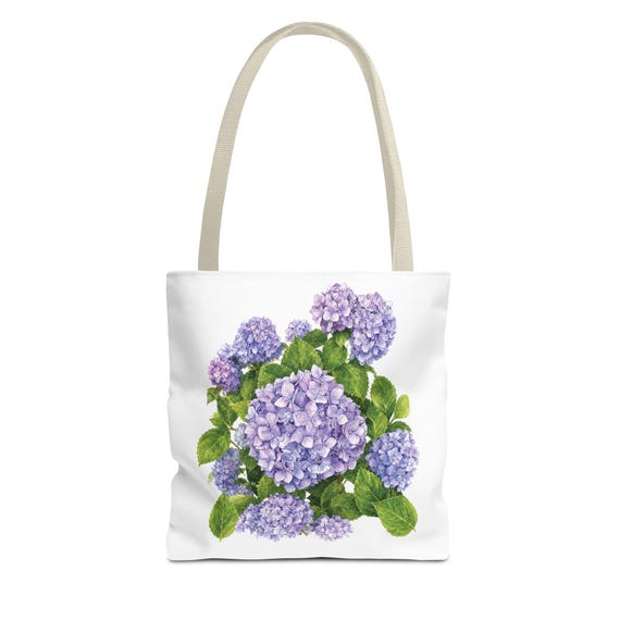 Purple Hydrangea Watercolor Tote Bag | Botanical Floral Carryall (100% Polyester) Purple Hydrangea Watercolor Tote Bag | Botanical Floral Carryall (100% Polyester) by Bill Shew