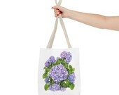 Purple Hydrangea Watercolor Tote Bag | Botanical Floral Carryall (100% Polyester), alternate view (Bill Shew)
