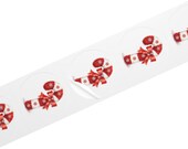Watercolor Candy Cane Sticker, Red White Snowflakes, Holiday Decor (Roll), detail view (Bill Shew)